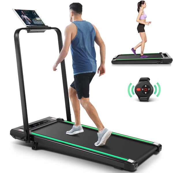 2 in 1 Walking Pad Treadmill with Handles, under Desk Treadmill with Incline, LED Touch Screen, Remote Watch,Wide Running Area, 0.6-7.5MPH