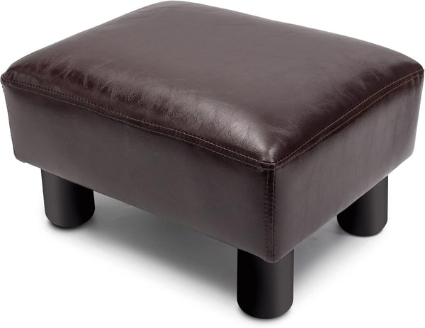 Foot Stool Ottoman, PU Leather Footstool with 4 Non-Slip Plastic Legs, Modern Rectangle Footrest Small Step Stool Ottoman for Living Room, Bedroom, Office, Brown