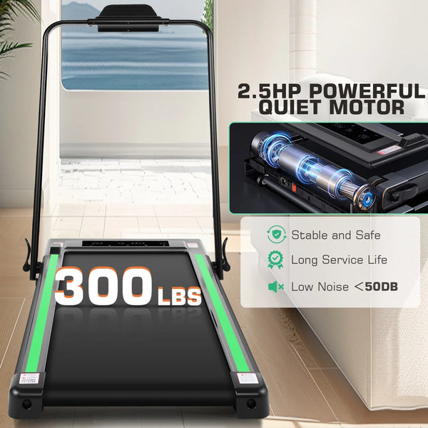 2 in 1 Walking Pad Treadmill with Handles, under Desk Treadmill with Incline, LED Touch Screen, Remote Watch,Wide Running Area, 0.6-7.5MPH