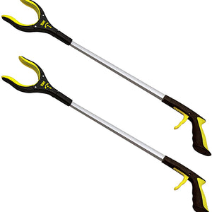 2-Pack 34 Inch Extra Long Grabber Reacher with Rotating Jaw - Mobility Aid Reaching Assist Tool (Yellow)