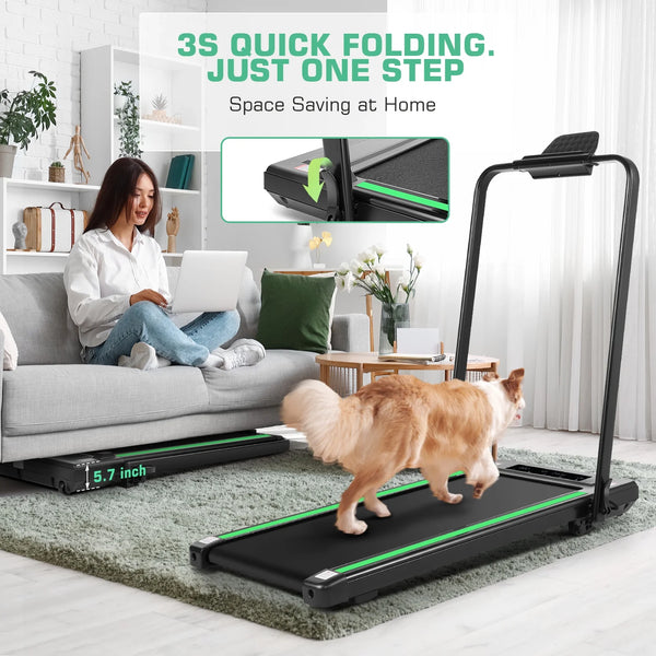 2 in 1 Walking Pad Treadmill with Handles, under Desk Treadmill with Incline, LED Touch Screen, Remote Watch,Wide Running Area, 0.6-7.5MPH