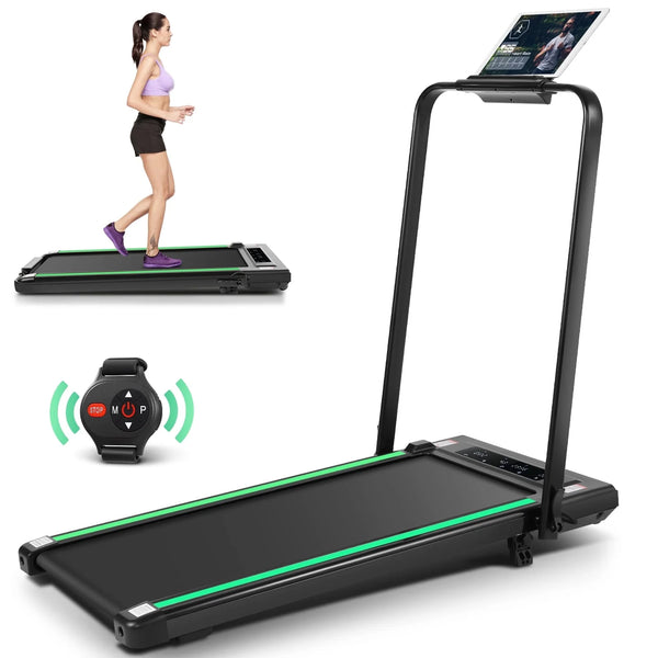 2 in 1 Walking Pad Treadmill with Handles, under Desk Treadmill with Incline, LED Touch Screen, Remote Watch,Wide Running Area, 0.6-7.5MPH
