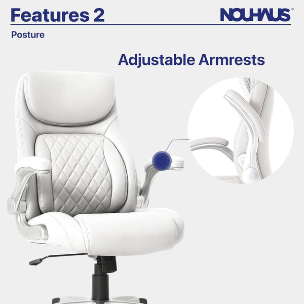 +Posture Ergonomic PU Leather Office Chair. Click5 Lumbar Support with Flipadjust Armrests. Modern Executive Chair and Computer Desk Chair (White)