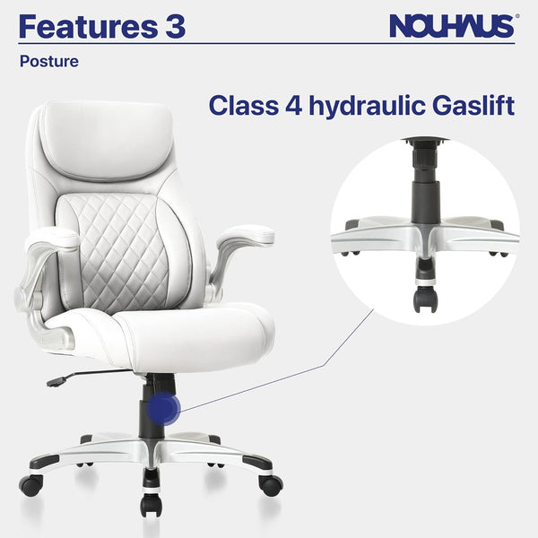 +Posture Ergonomic PU Leather Office Chair. Click5 Lumbar Support with Flipadjust Armrests. Modern Executive Chair and Computer Desk Chair (White)