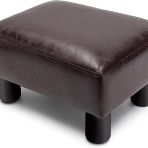 Foot Stool Ottoman, PU Leather Footstool with 4 Non-Slip Plastic Legs, Modern Rectangle Footrest Small Step Stool Ottoman for Living Room, Bedroom, Office, Brown