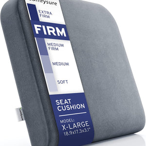 Extra Large Firm Seat Cushion Pad for Bariatric Overweight Users - Firm Memory Foam Chair Support Pillow for Wheelchair, Office & Car 19"X18"X3" (Grey) -
