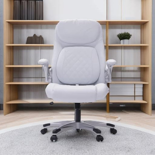 +Posture Ergonomic PU Leather Office Chair. Click5 Lumbar Support with Flipadjust Armrests. Modern Executive Chair and Computer Desk Chair (White)