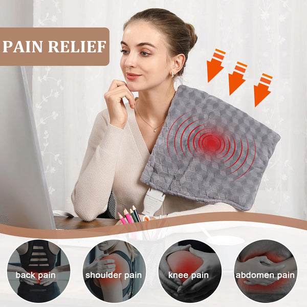 Electric Heating Pad for Back Neck Shoulder with Massaging Vibration