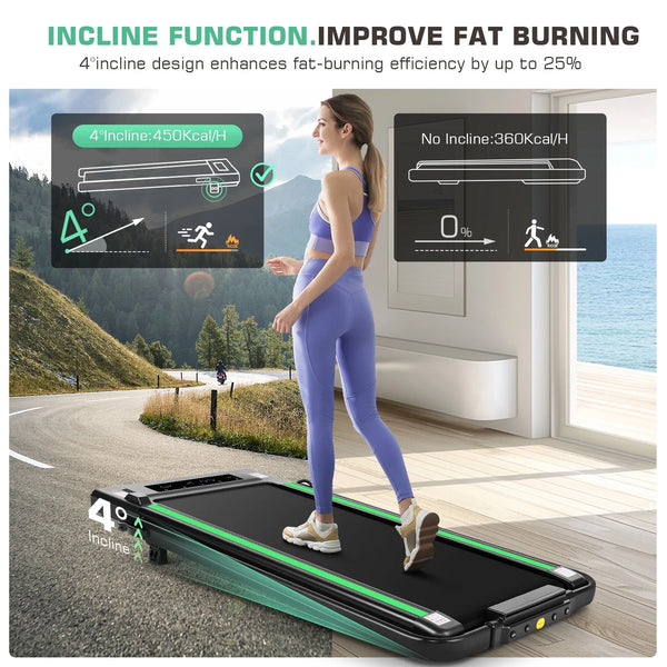 2 in 1 Walking Pad Treadmill with Handles, under Desk Treadmill with Incline, LED Touch Screen, Remote Watch,Wide Running Area, 0.6-7.5MPH
